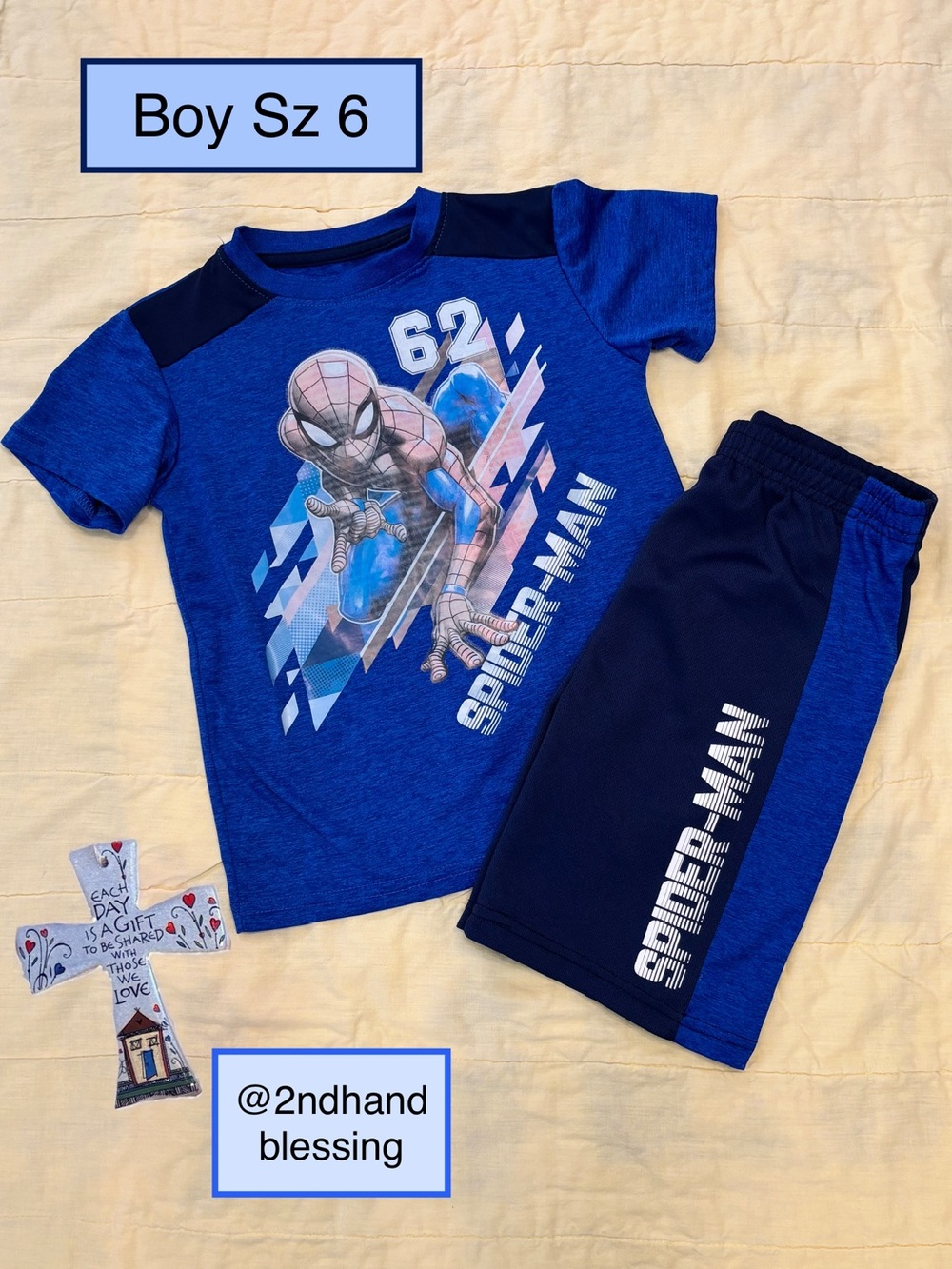 Marvel Spider-Man 62 Shorts Set Boy Sz 6, T-shirt & Shorts, Royal Blue Navy